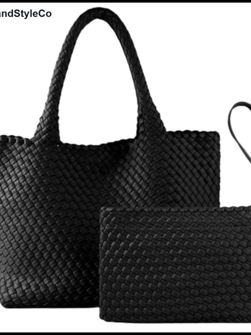 Vegan Leather Woven Tote Bag with Small Purse Magnetic Clos